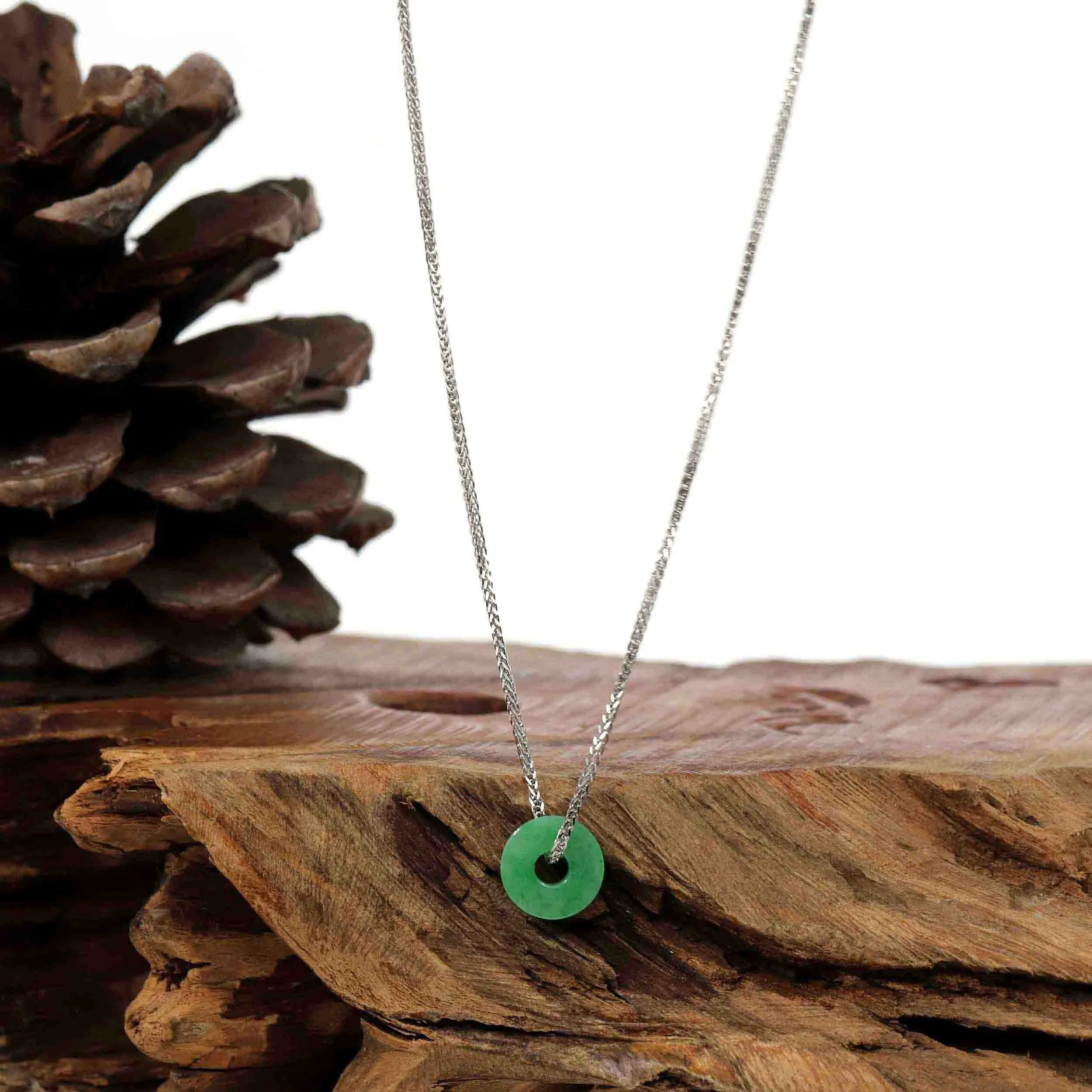 Baikalla™ "Good Luck Button" Necklace Real Jadeite Jade Lucky KouKou Donut Pendant Necklace