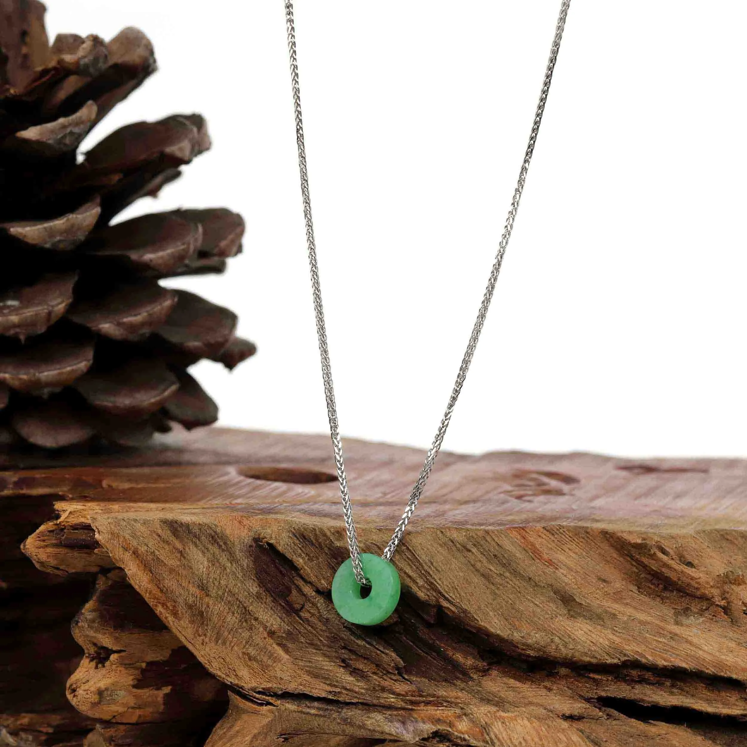 Baikalla™ "Good Luck Button" Necklace Real Jadeite Jade Lucky KouKou Donut Pendant Necklace