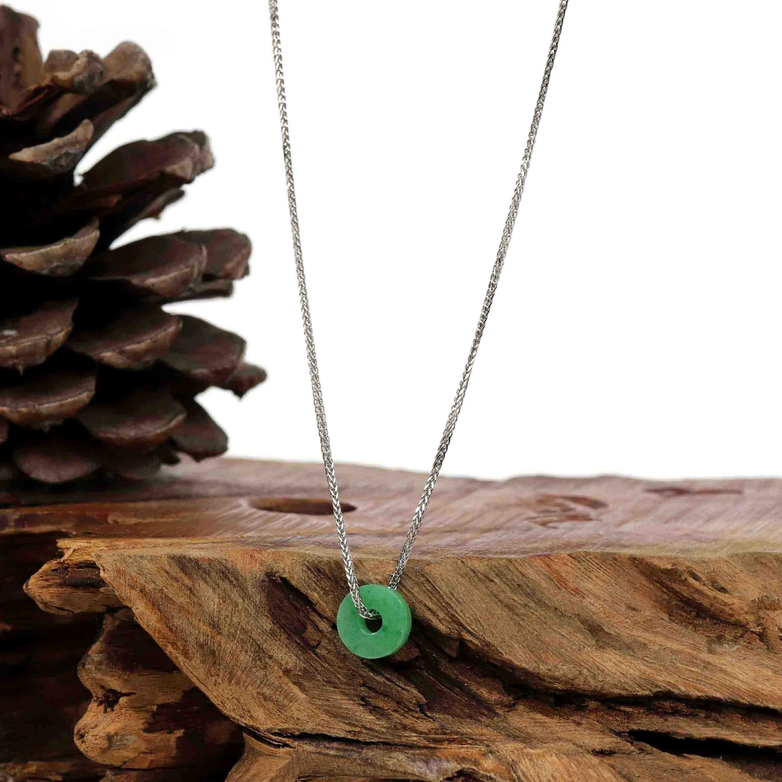 Baikalla™ "Good Luck Button" Necklace Real Jadeite Jade Lucky KouKou Donut Pendant Necklace