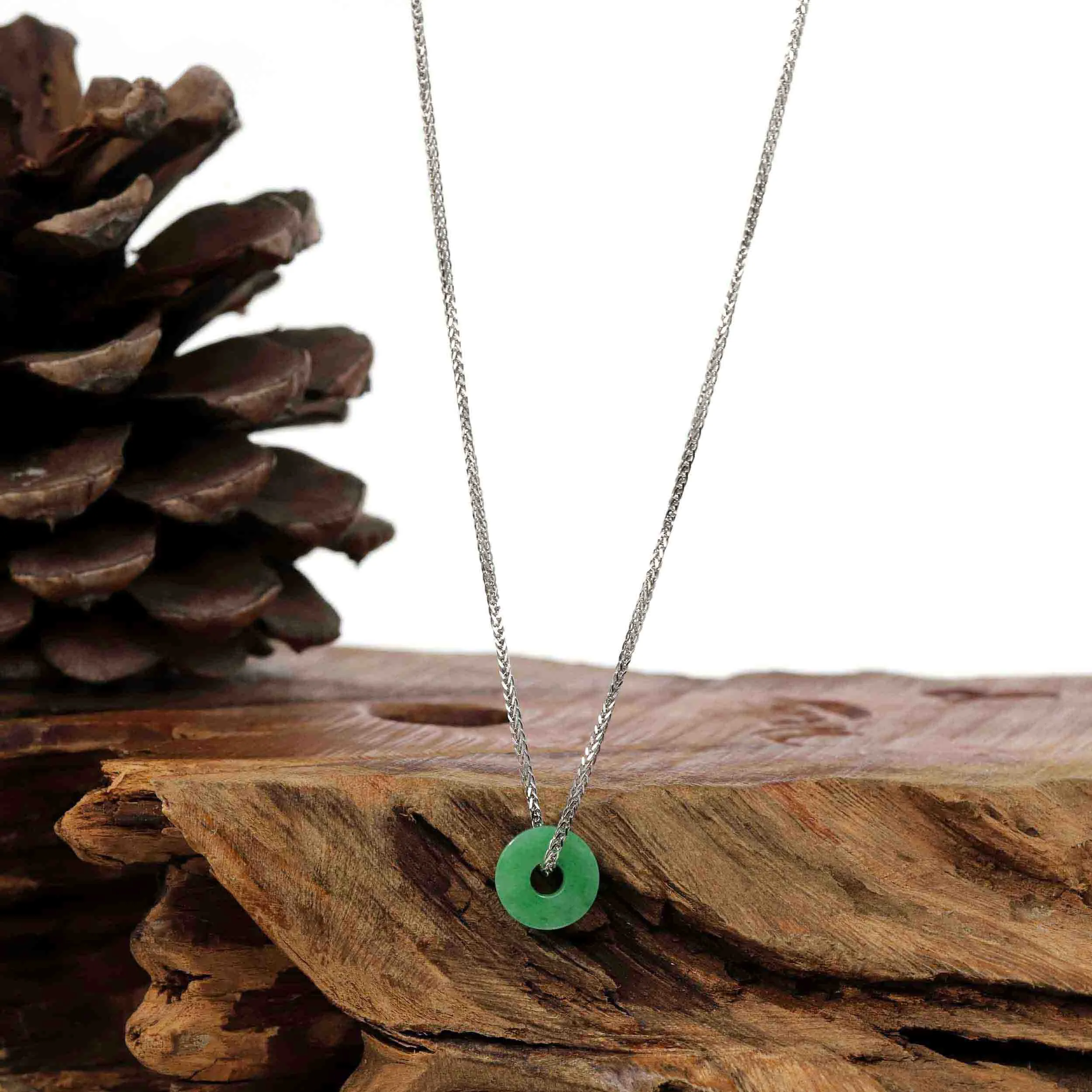 Baikalla™ "Good Luck Button" Necklace Real Jadeite Jade Lucky KouKou Donut Pendant Necklace