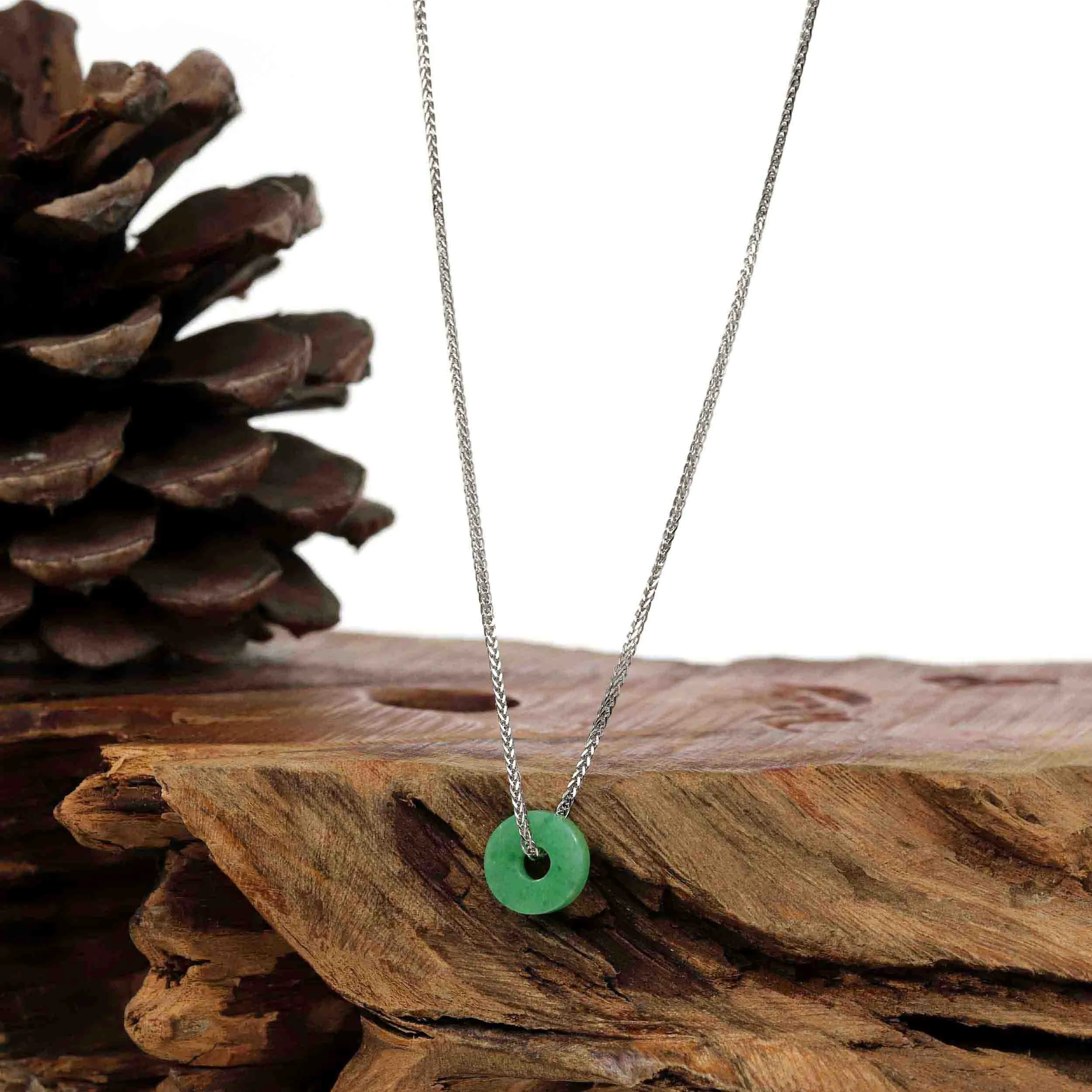 Baikalla™ "Good Luck Button" Necklace Real Jadeite Jade Lucky KouKou Donut Pendant Necklace