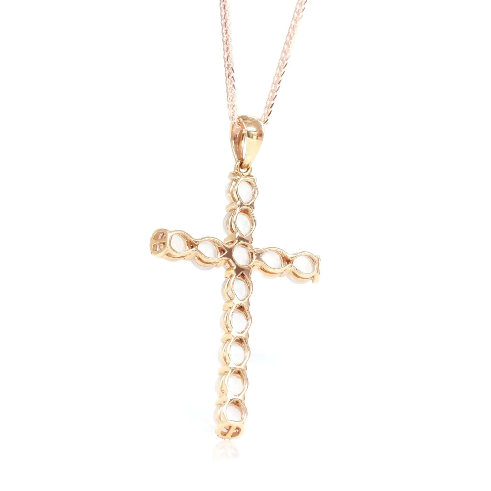 Baikalla™ "Ice Jade Cross" 18k Rose Gold Ice Jadeite Jade Diamond Cross Pendant Necklace