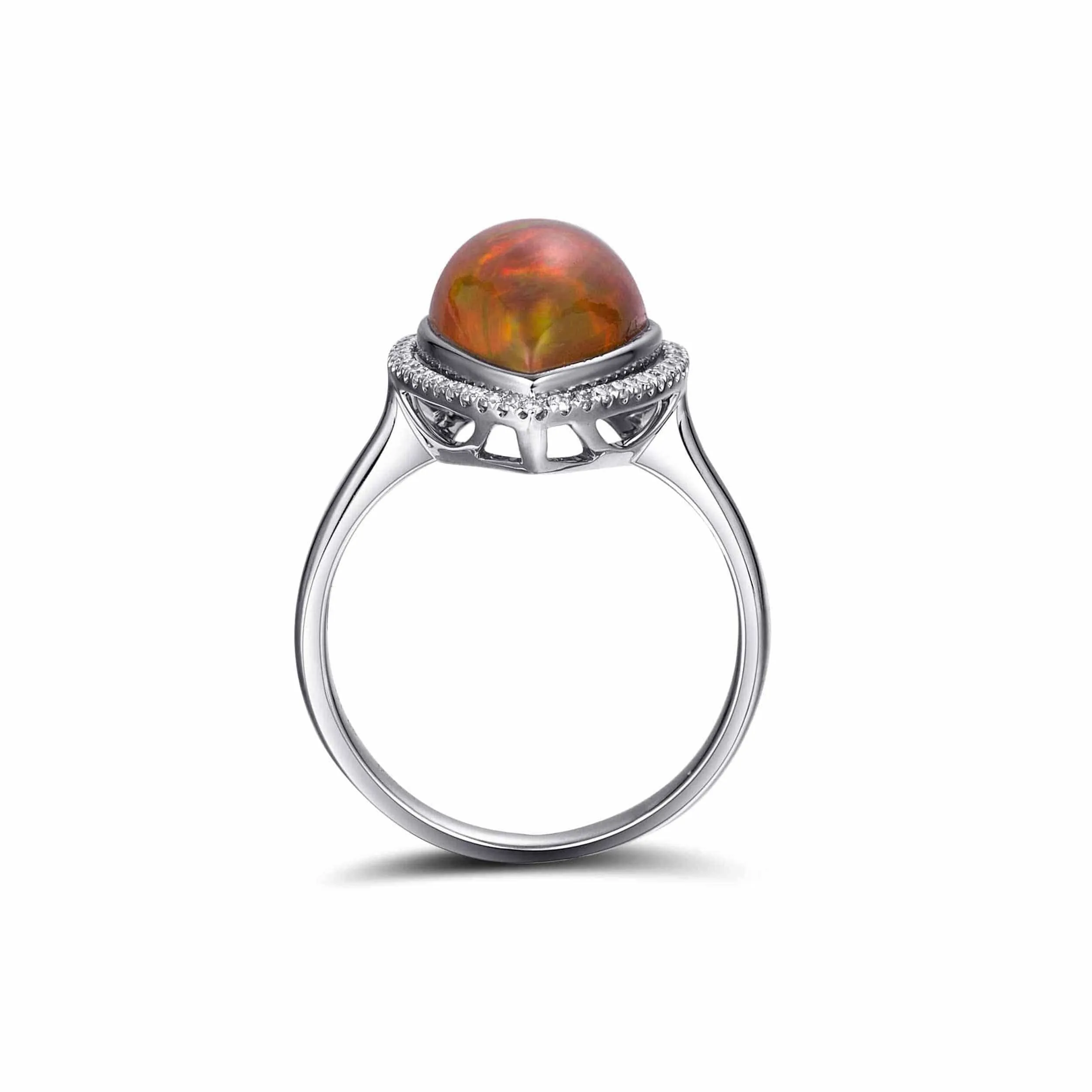 Baikalla™ "Louise" 18k Gold Pear Shape Ethiopian Opal Ring w/ Diamonds