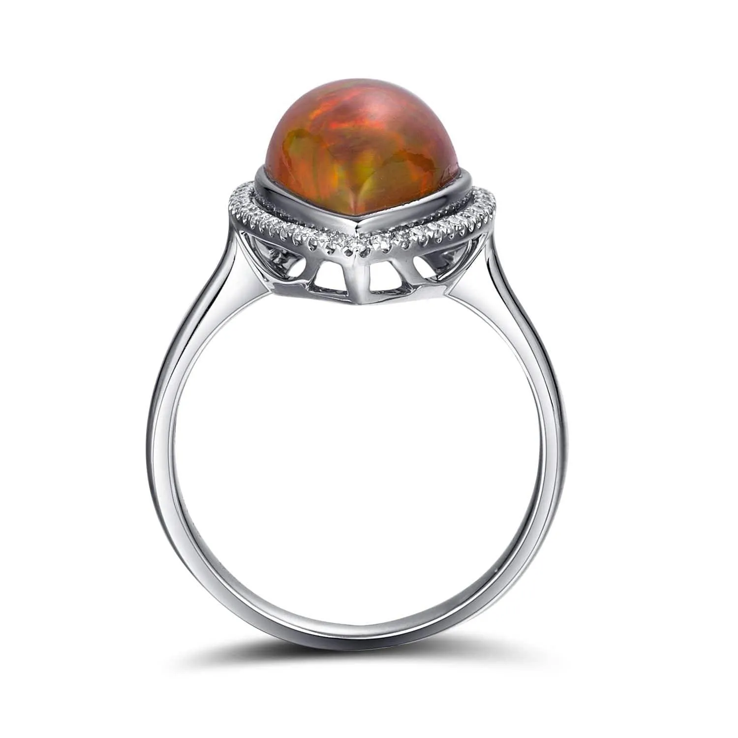 Baikalla™ "Louise" 18k Gold Pear Shape Ethiopian Opal Ring w/ Diamonds