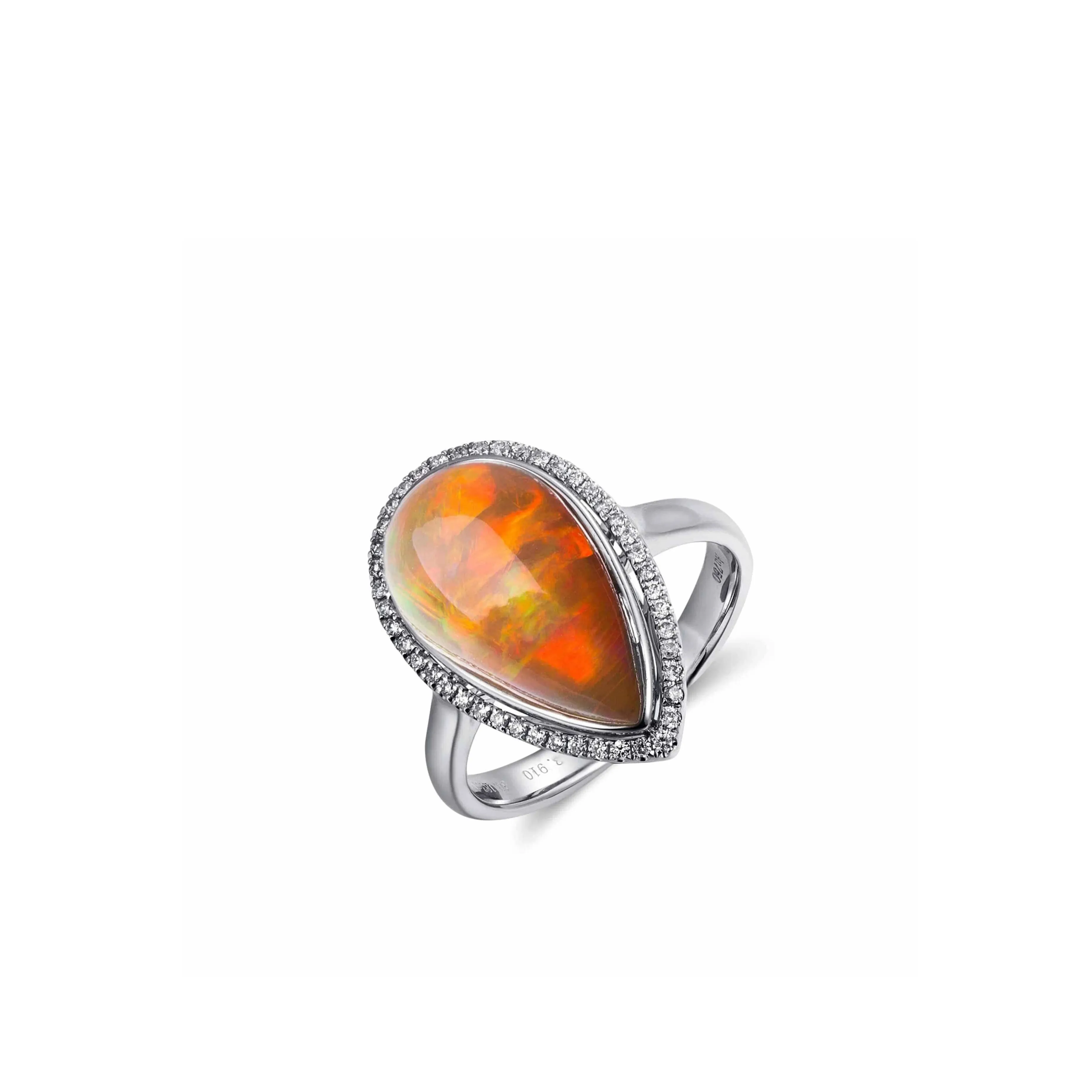 Baikalla™ "Louise" 18k Gold Pear Shape Ethiopian Opal Ring w/ Diamonds