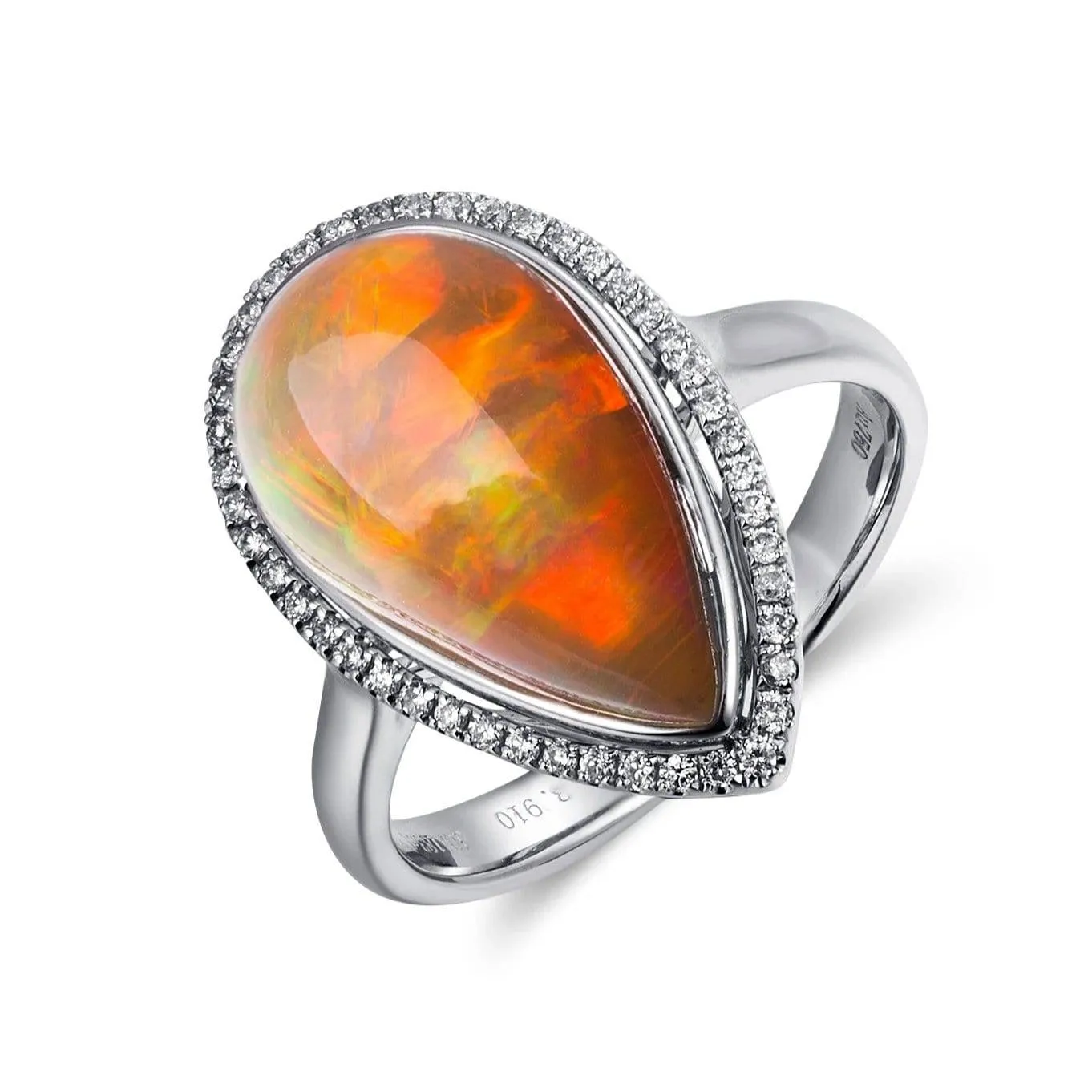 Baikalla™ "Louise" 18k Gold Pear Shape Ethiopian Opal Ring w/ Diamonds