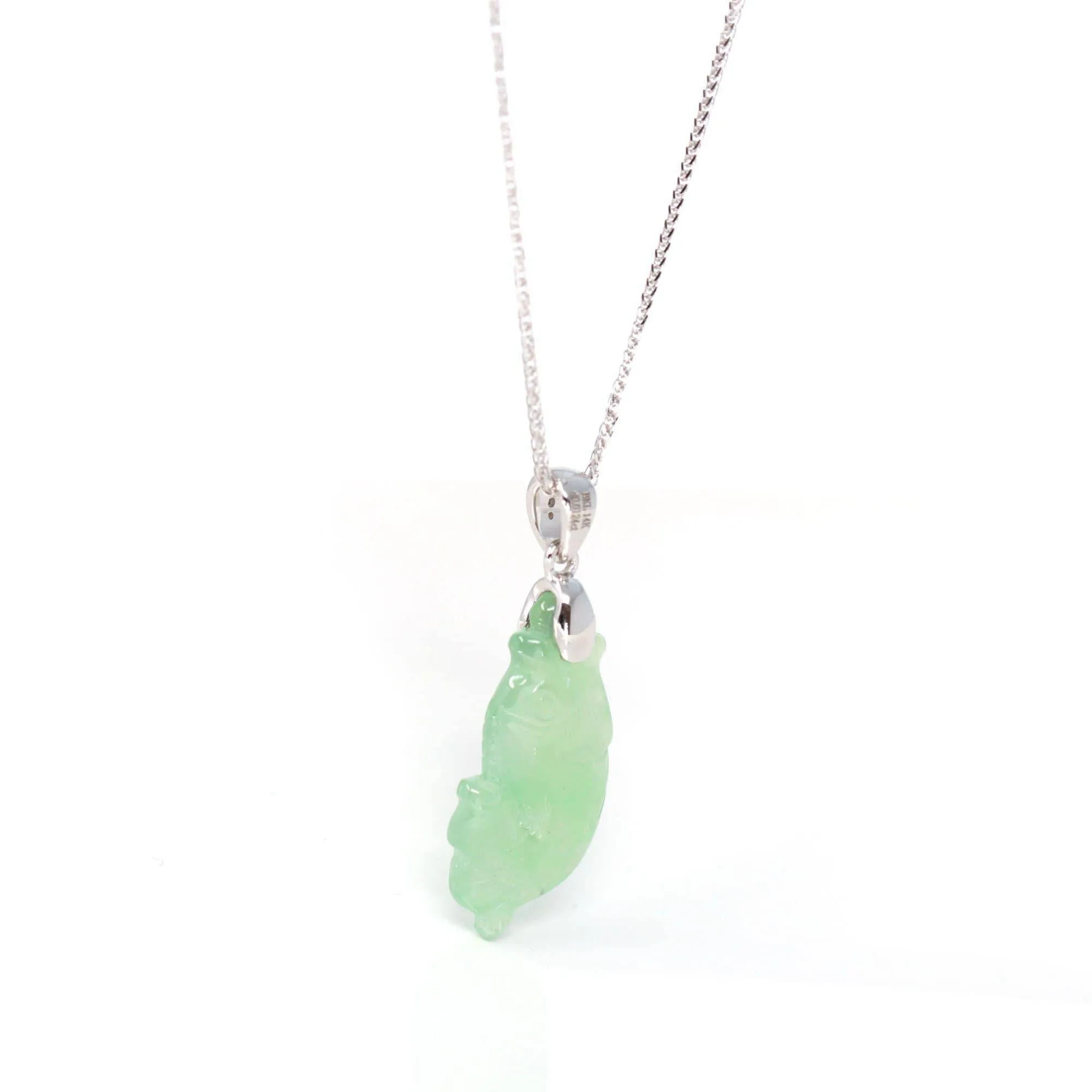 Baikalla "Prosperity Every Year (年年有鱼)" Lucky Fish Carving Pendant Necklace Natural Jadeite Jade JG165