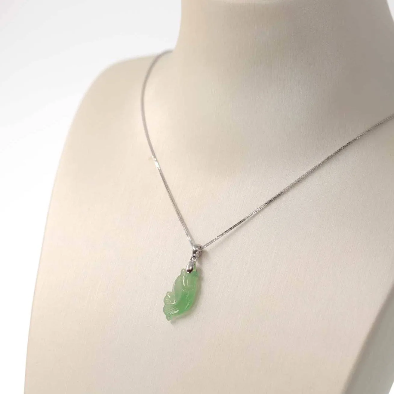 Baikalla "Prosperity Every Year (年年有鱼)" Lucky Fish Carving Pendant Necklace Natural Jadeite Jade JG165