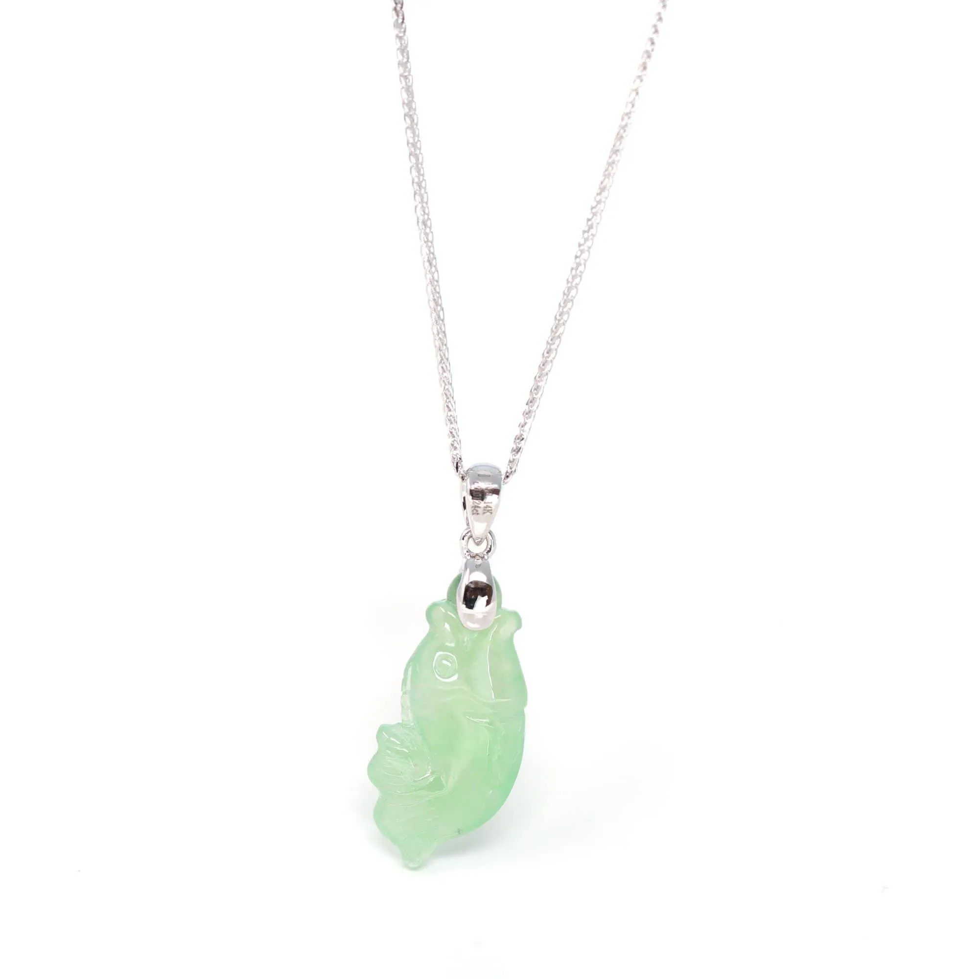 Baikalla "Prosperity Every Year (年年有鱼)" Lucky Fish Carving Pendant Necklace Natural Jadeite Jade JG165