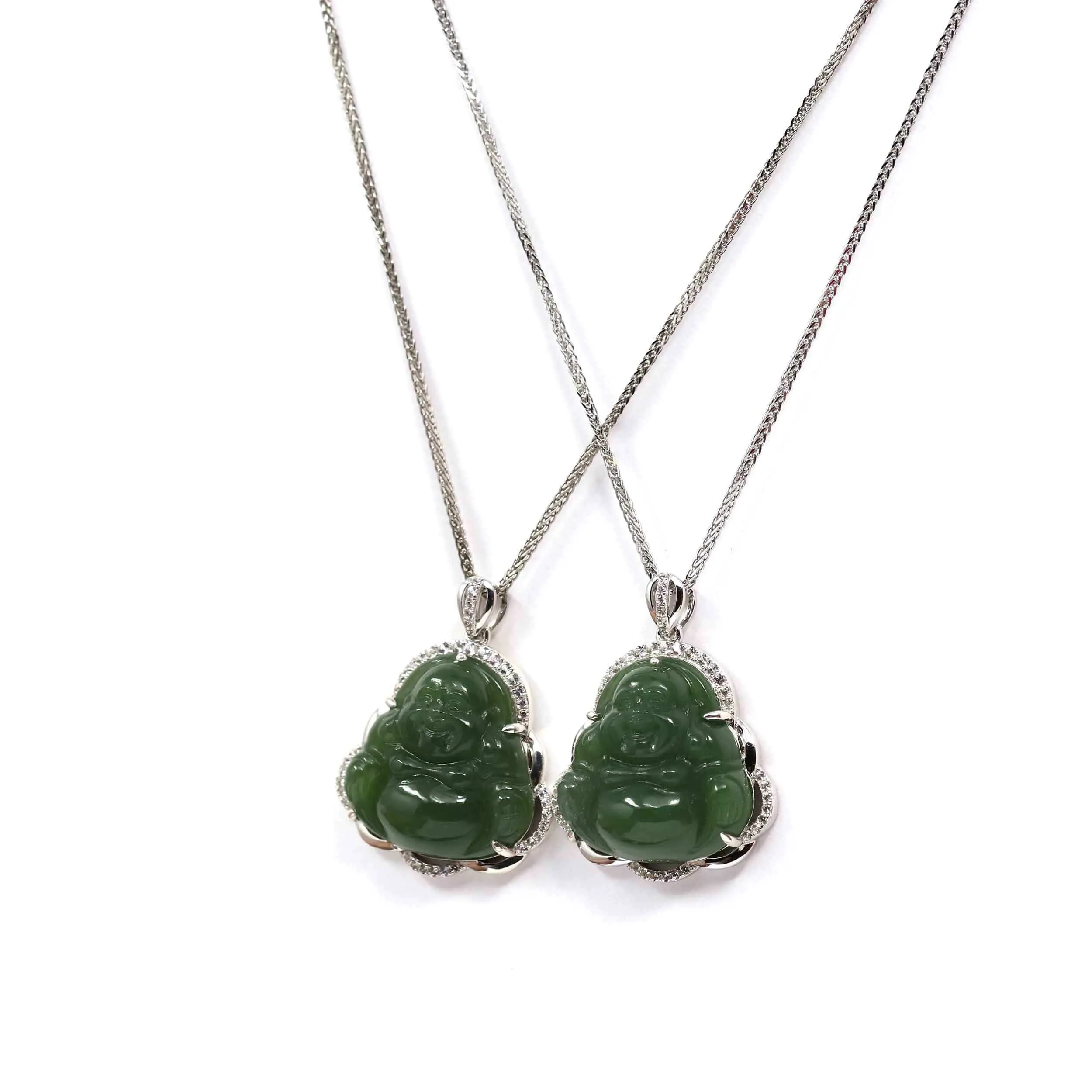 Baikalla™ Sterling Silver Natural Green Nephrite Jade Buddha Pendant Necklace