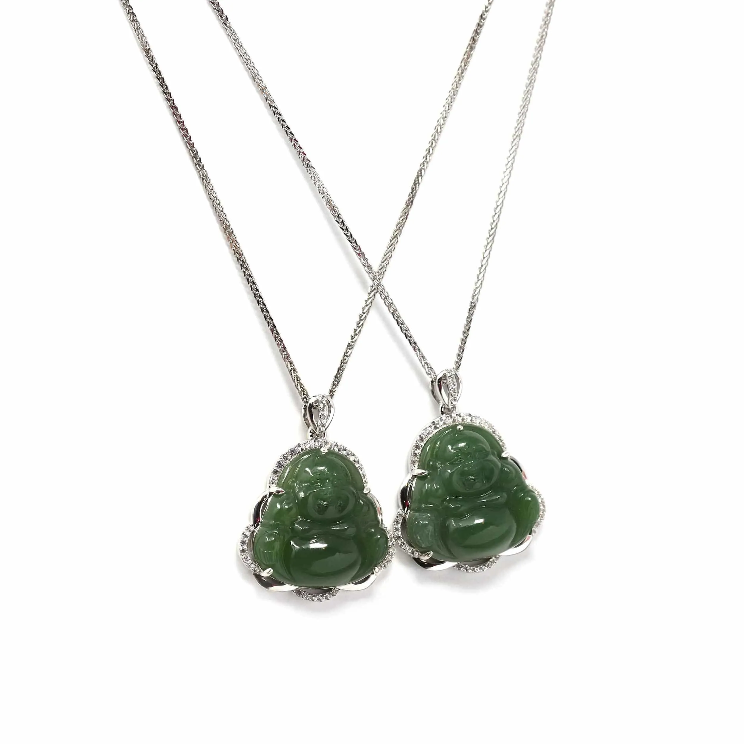 Baikalla™ Sterling Silver Natural Green Nephrite Jade Buddha Pendant Necklace