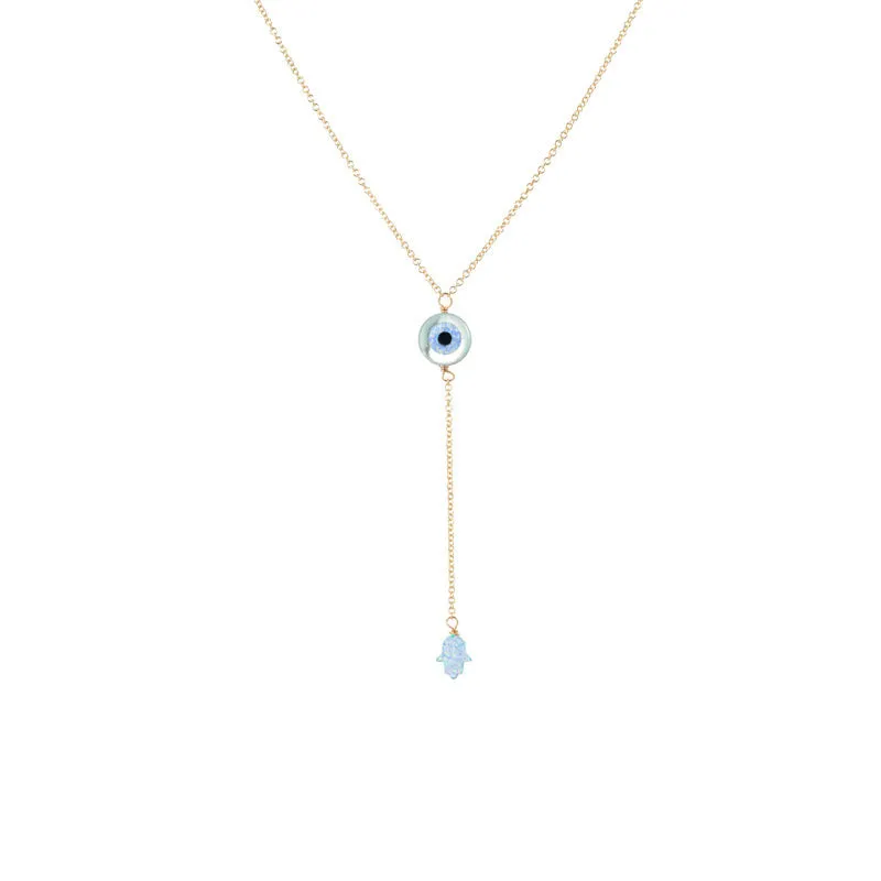 bara boheme | Lariat "EVIL EYE & HAND" Opal Necklace