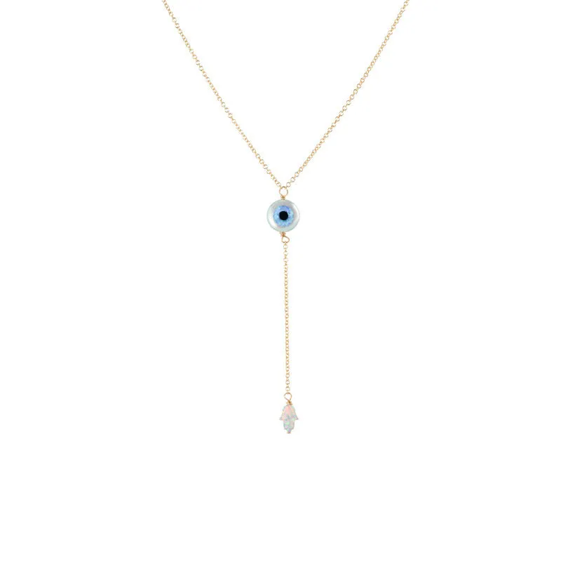 bara boheme | Lariat "EVIL EYE & HAND" Opal Necklace