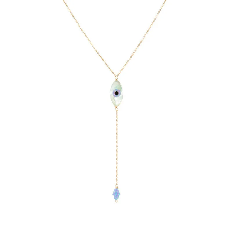 bara boheme | Lariat "EVIL EYE & HAND" Opal Necklace