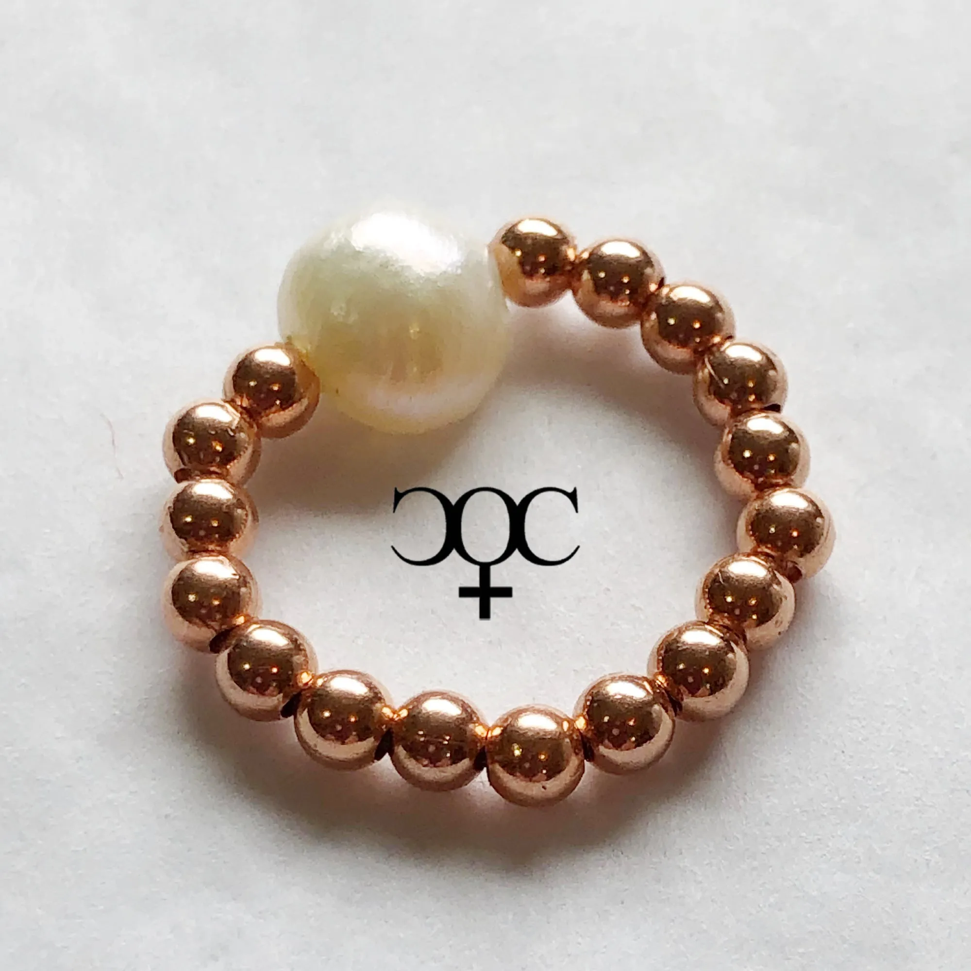 Beaded Copper Ring Cultured Pearl Ring Beaded Copper Stretch Ring Simple Keshi Pearl Ring