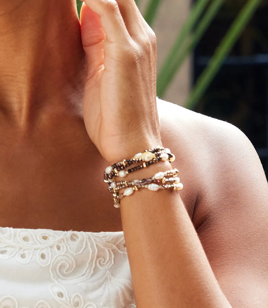 Beaded Gemstone And Pearl Stretch Bracelet