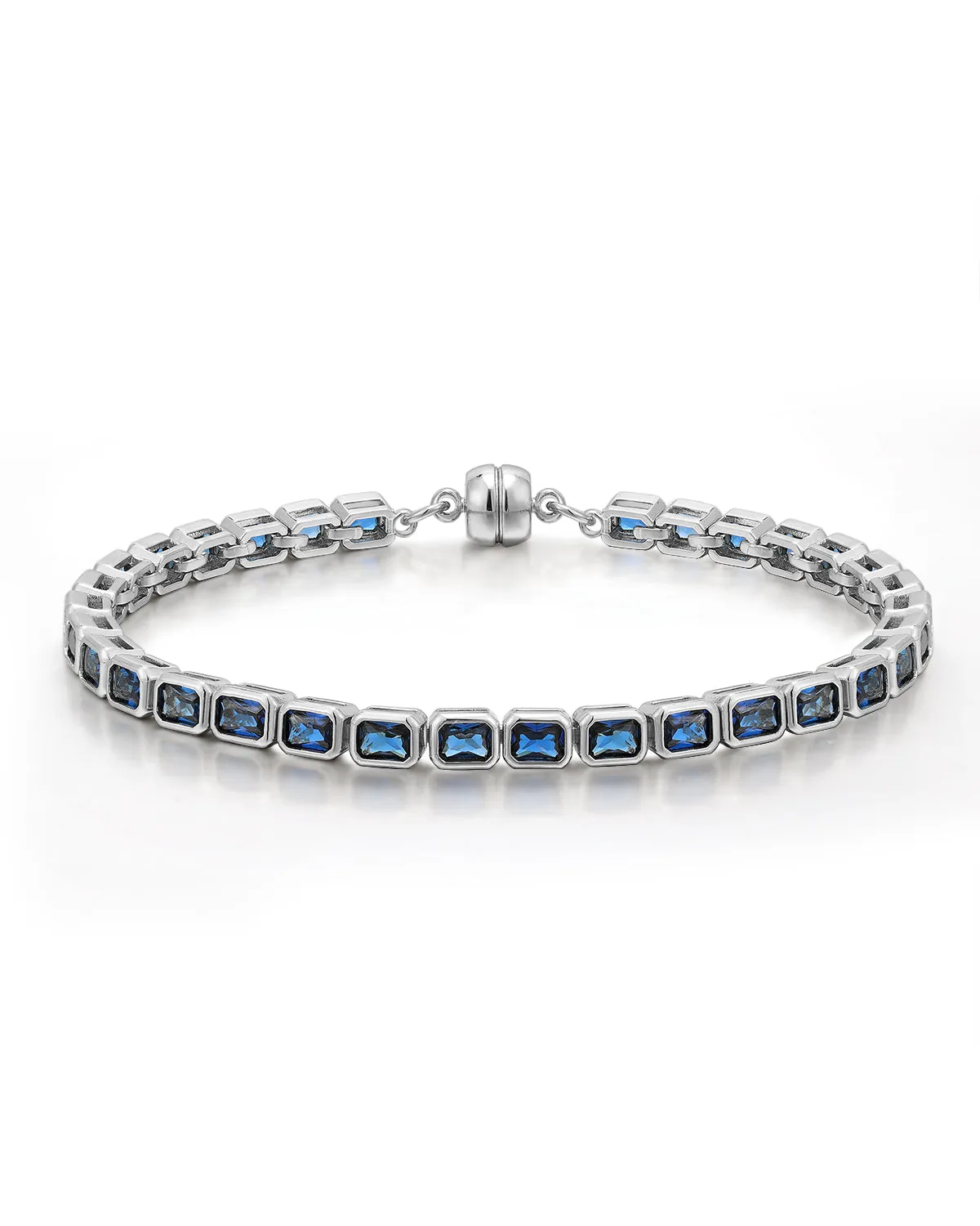 Bezel Emerald Ballier Bracelet- Blue Sapphire- Silver