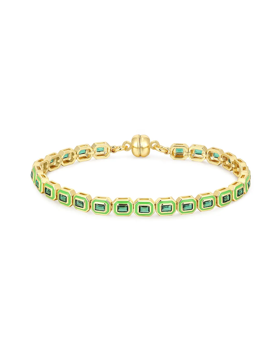 Bezel Emerald Ballier Tennis Bracelet- Bright Green- Gold