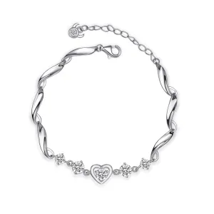 Bezel Heart Round Crystal Curved Chain Bracelet