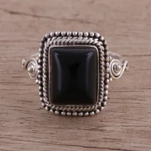 Bezel Set Onyx and Sterling Silver Cocktail Ring - Block Party | NOVICA