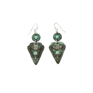 Blazin Roxx Western Patina Stone Arrowhead Turquoise Dangle Earrings