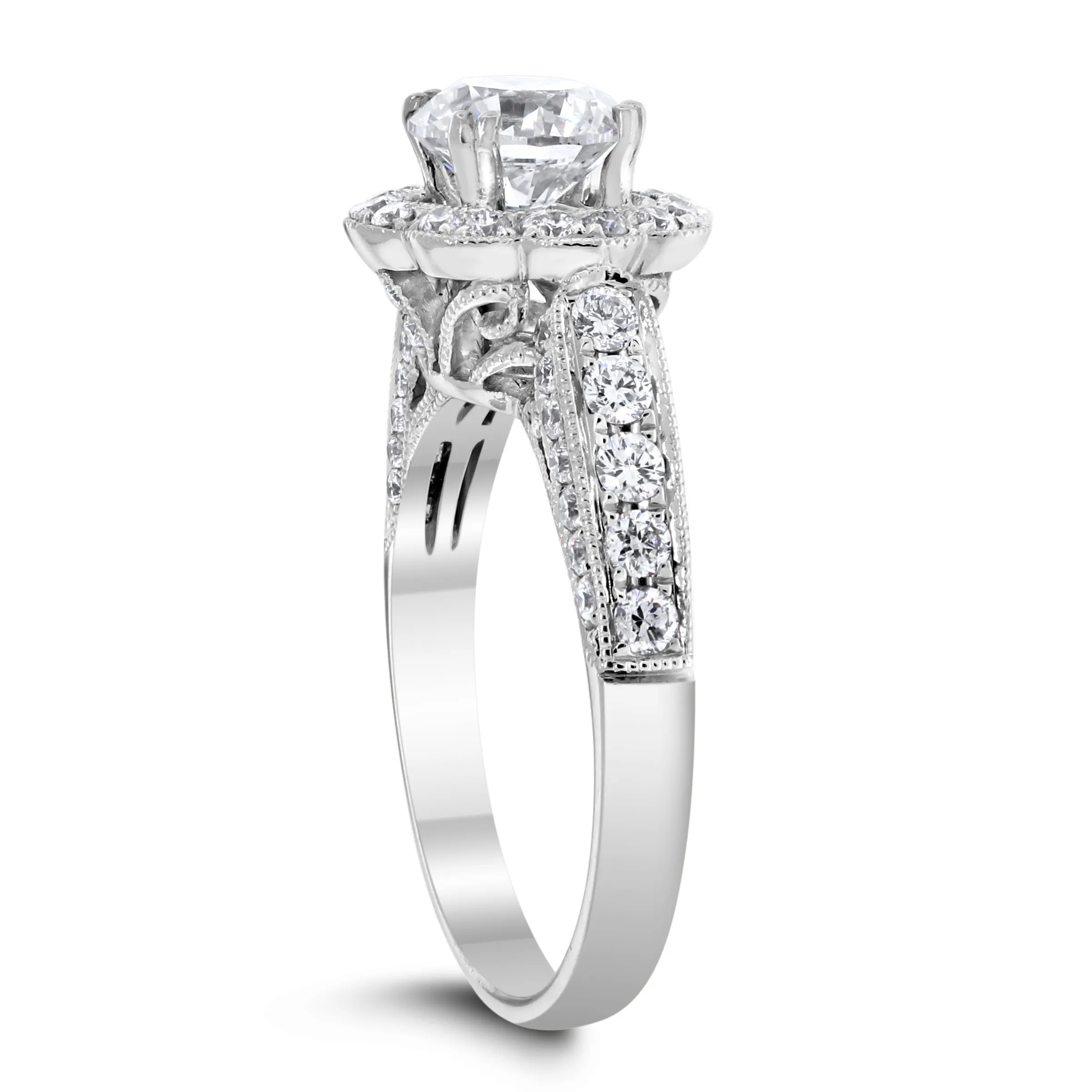 Blossoms Engagement Ring (1.21 ct Round GSI2 EGLUSA Diamond) in White Gold