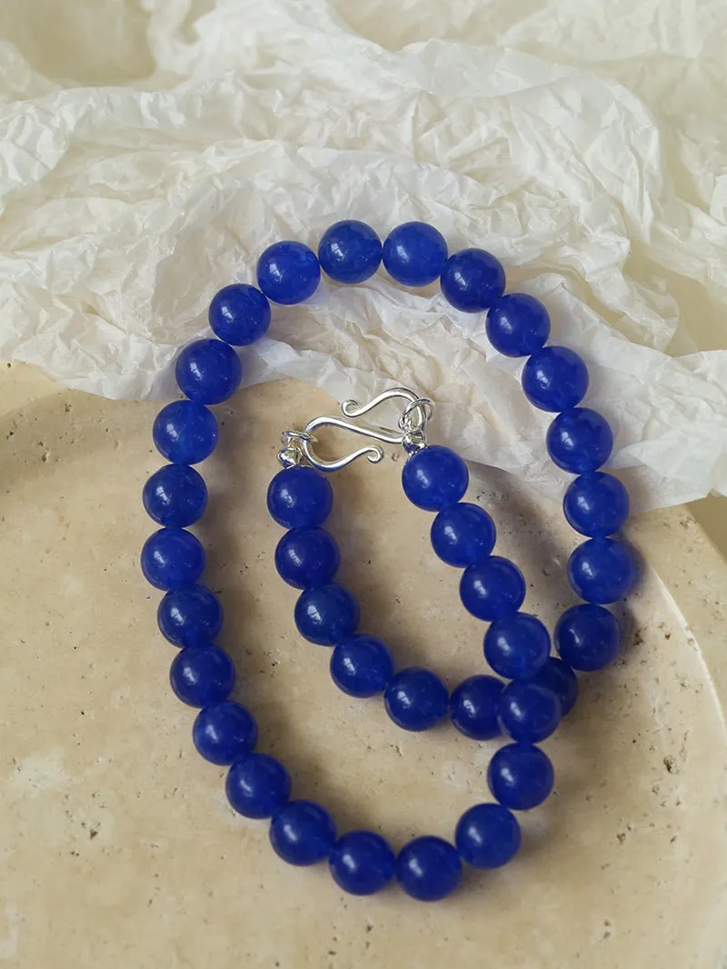 Blue Onyx Beaded Figure 8 Buckle Necklace