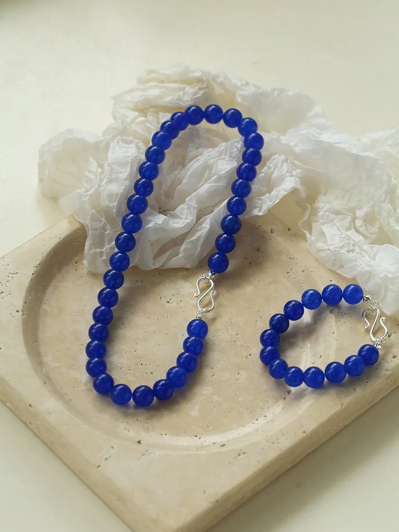 Blue Onyx Beaded Figure 8 Buckle Necklace