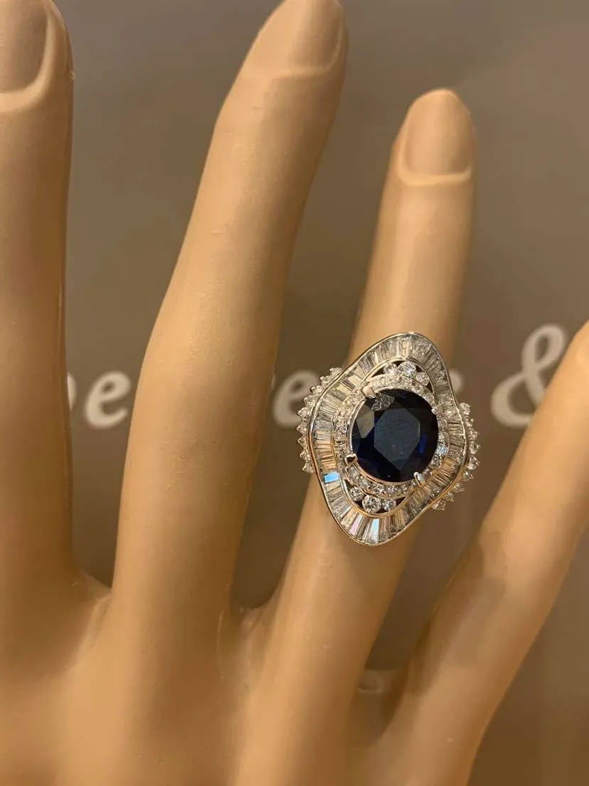 Blue Sapphire Diamond Platinum Cocktail Ring