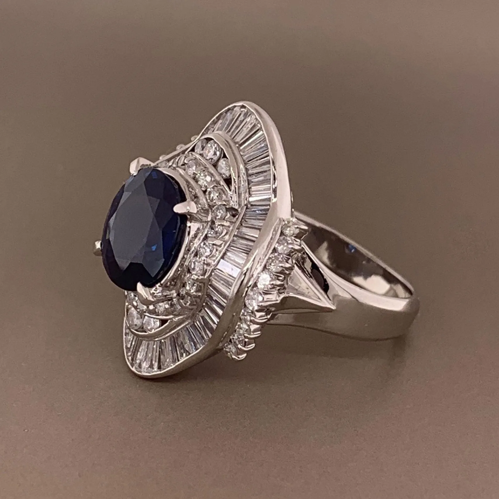 Blue Sapphire Diamond Platinum Cocktail Ring