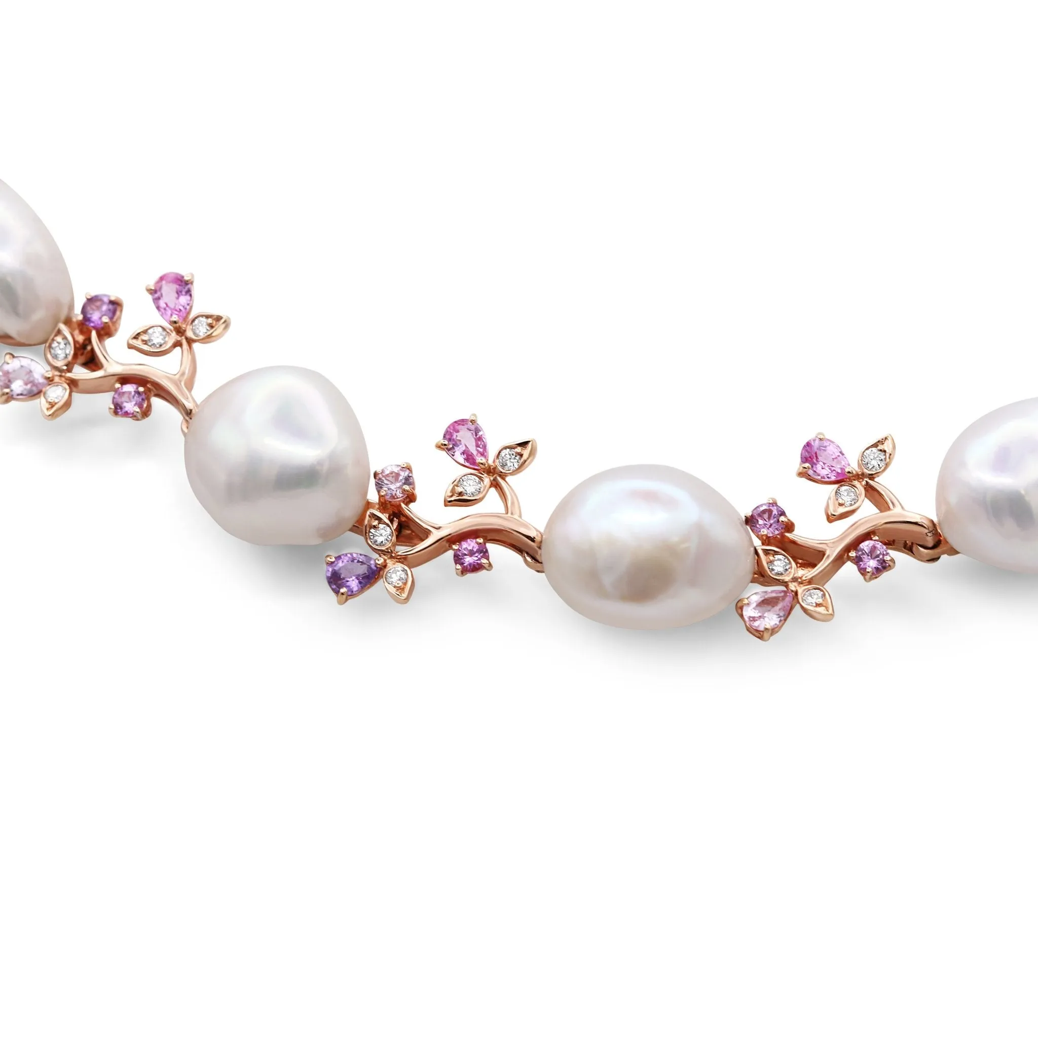 Boodles Baroque Pearl, Pink Sapphire & Diamond Necklace - 18ct Rose Gold