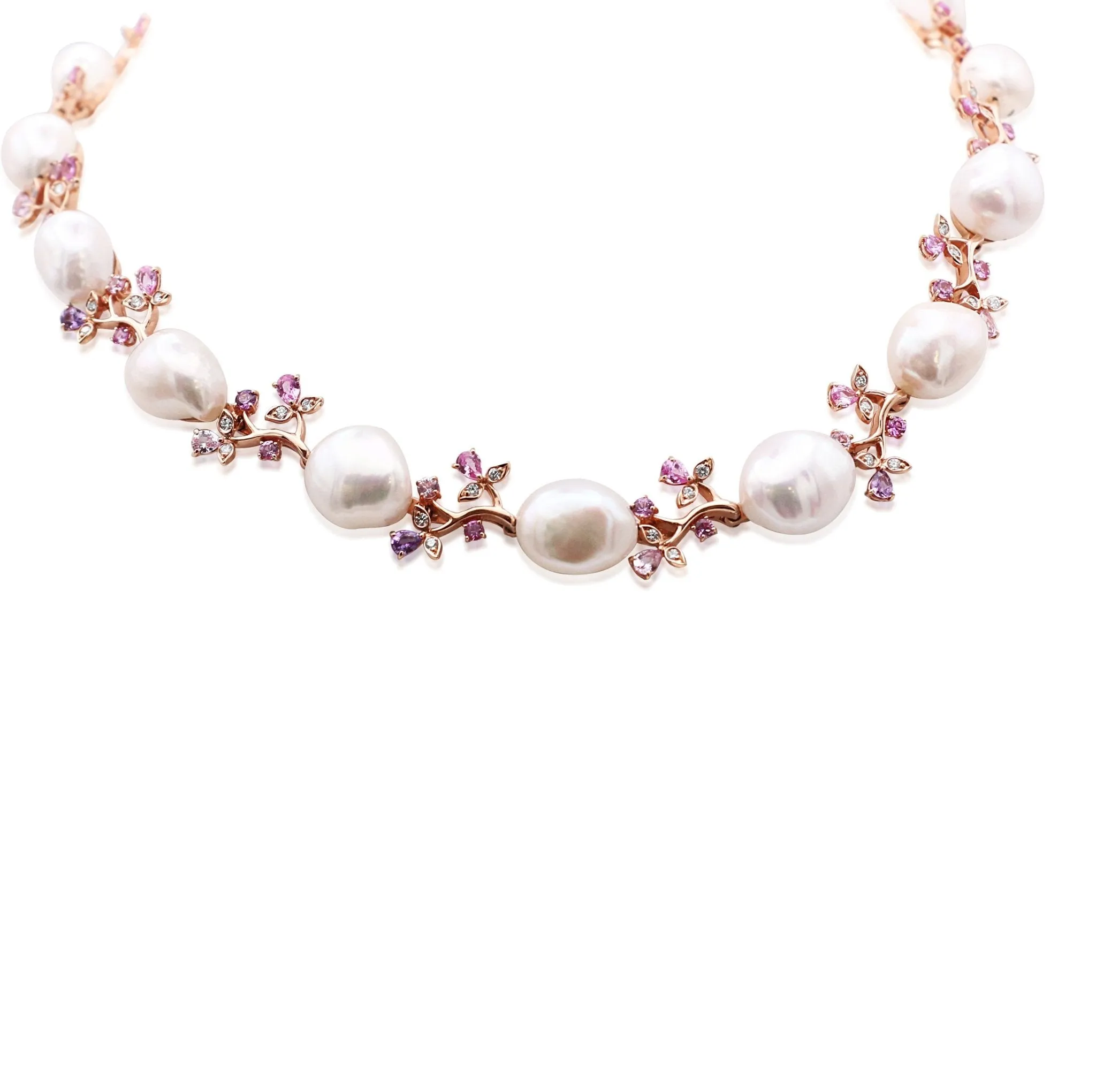 Boodles Baroque Pearl, Pink Sapphire & Diamond Necklace - 18ct Rose Gold