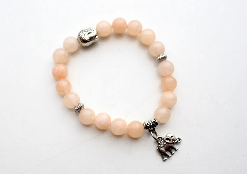 Buddha Head Counter with Elephant Charms Stone Bracelet