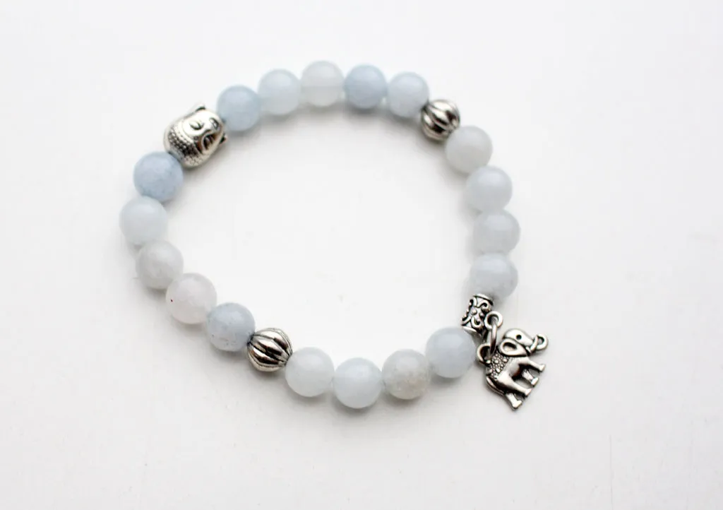 Buddha Head Counter with Elephant Charms Stone Bracelet