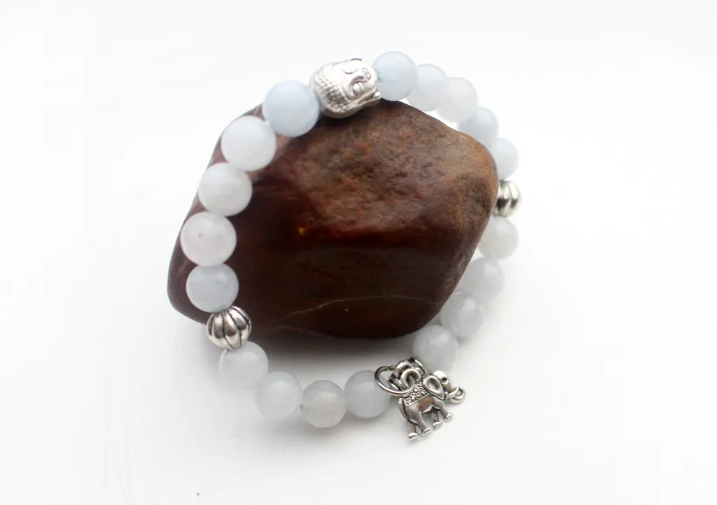 Buddha Head Counter with Elephant Charms Stone Bracelet