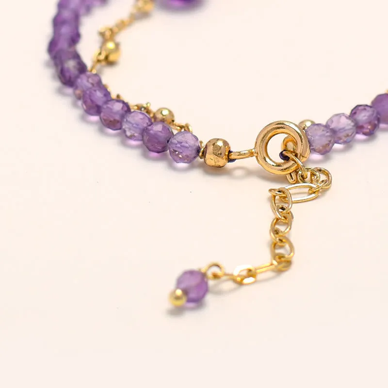 Buddha Stones 14K Gold Plated Amethyst Crystal Healing Double Layer Chain Bracelet