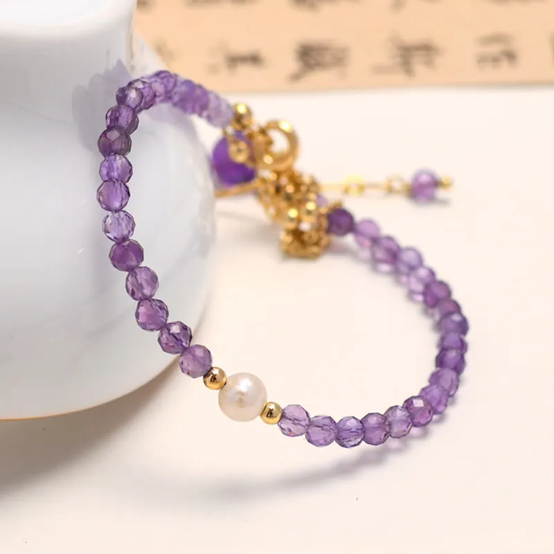 Buddha Stones 14K Gold Plated Amethyst Crystal Healing Double Layer Chain Bracelet