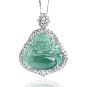 Buddha Stones 925 Sterling Silver Laughing Buddha Natural Jade Luck Abundance Chain Necklace Pendant