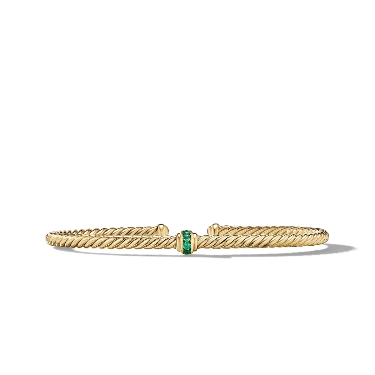 Cable Classics Center Station Bracelet in 18K Yellow Gold with Pave Emeralds