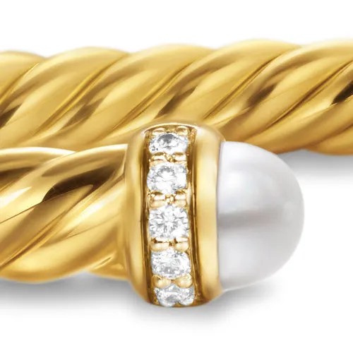 Cablespira Flex Bracelet in 18K Yellow Gold with Pearls and Diamonds, 4mm, Size Medium