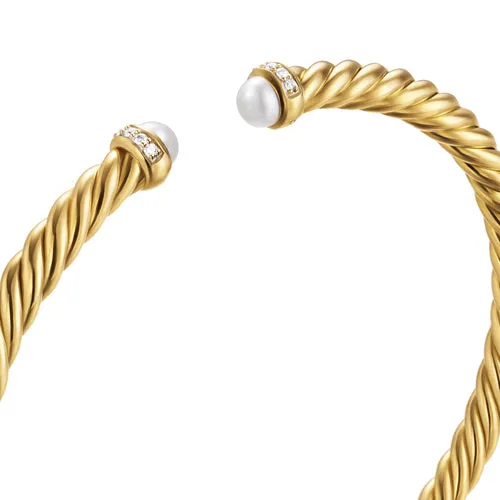 Cablespira Flex Bracelet in 18K Yellow Gold with Pearls and Diamonds, 4mm, Size Medium