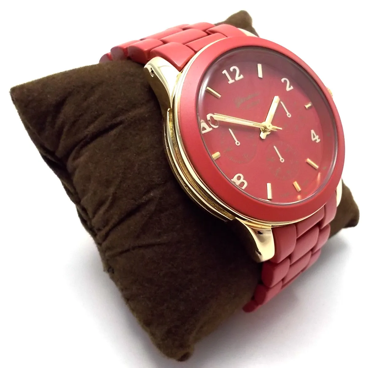 Ceramic Oversized Geneva Platinum Watch- Burgundy