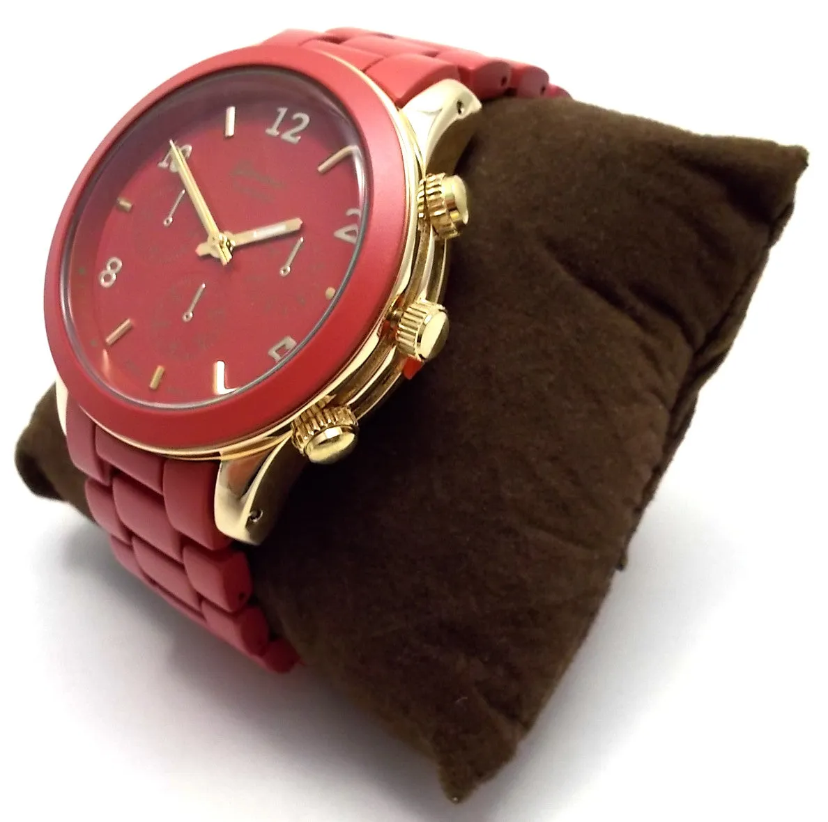 Ceramic Oversized Geneva Platinum Watch- Burgundy