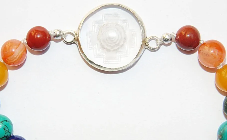 Chakra Stone bracelet with Sphatik Sriyantra in silver