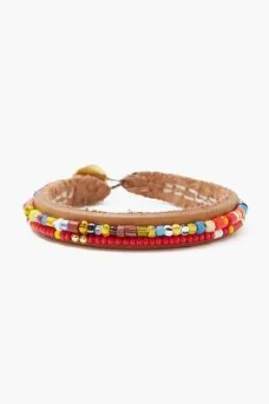 Chan Luu 2-Line Beaded Bracelet On Leather