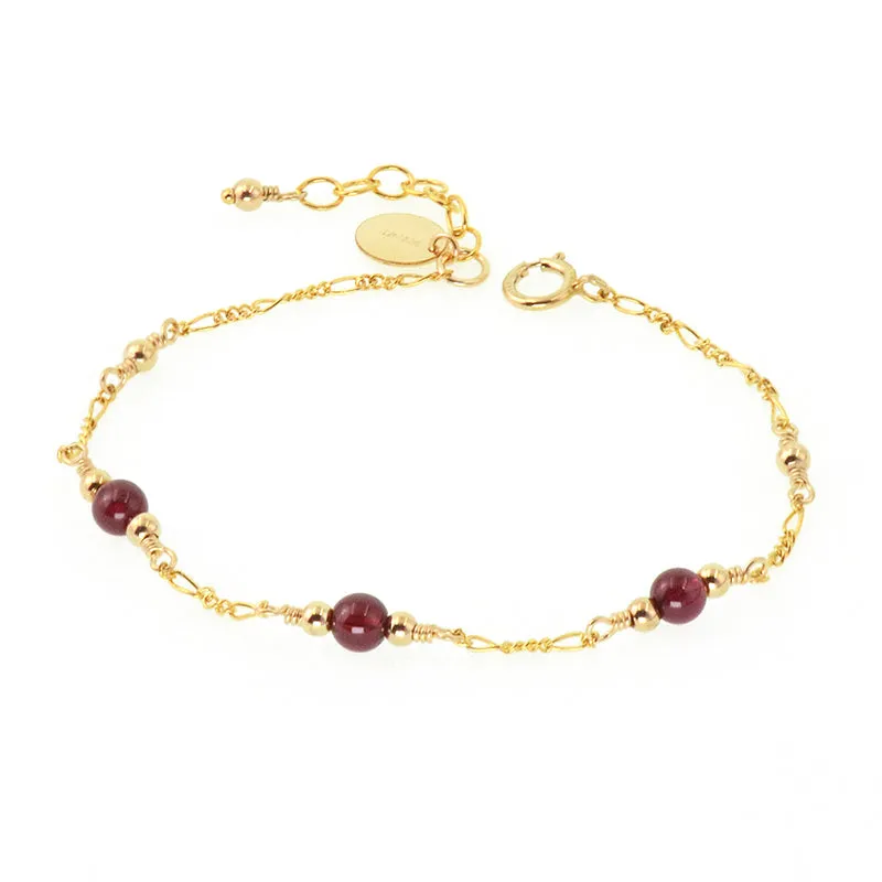 Charm Garnet Beaded Bracelets in 14K Gold Birthstone Jewelry for Women