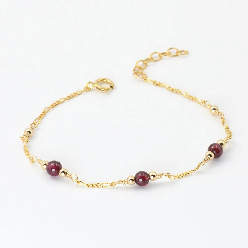 Charm Garnet Beaded Bracelets in 14K Gold Birthstone Jewelry for Women