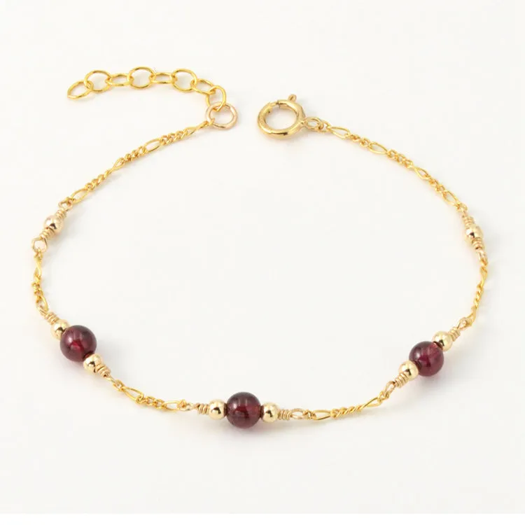 Charm Garnet Beaded Bracelets in 14K Gold Birthstone Jewelry for Women