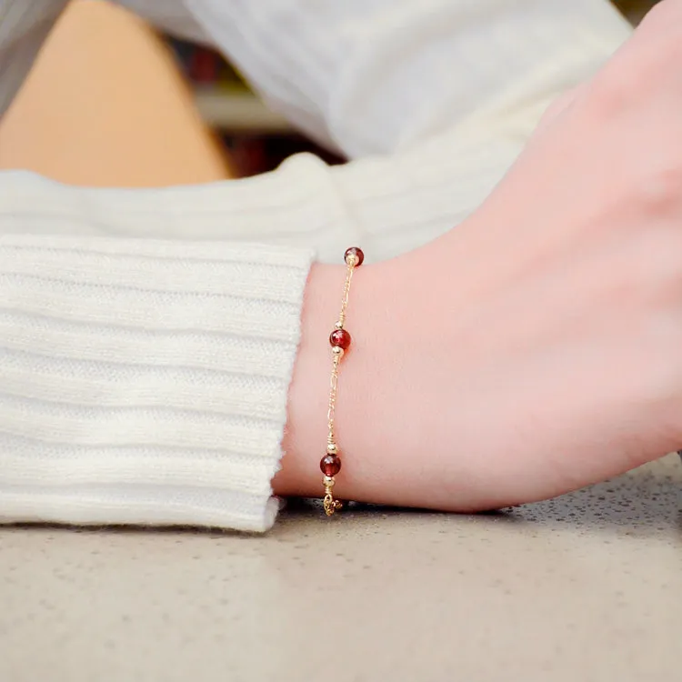 Charm Garnet Beaded Bracelets in 14K Gold Birthstone Jewelry for Women