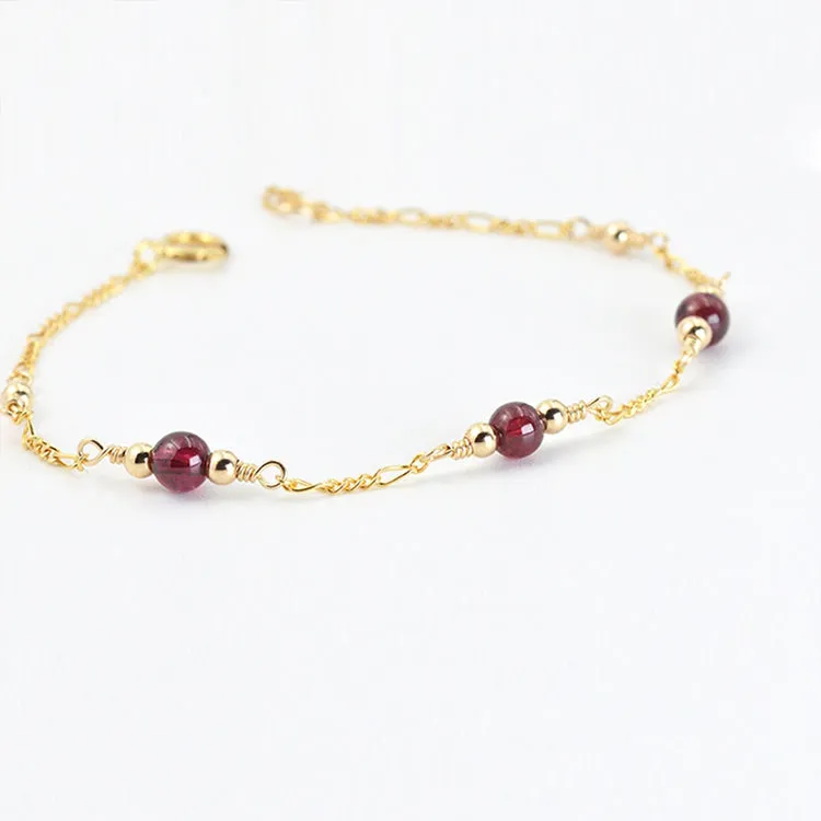 Charm Garnet Beaded Bracelets in 14K Gold Birthstone Jewelry for Women